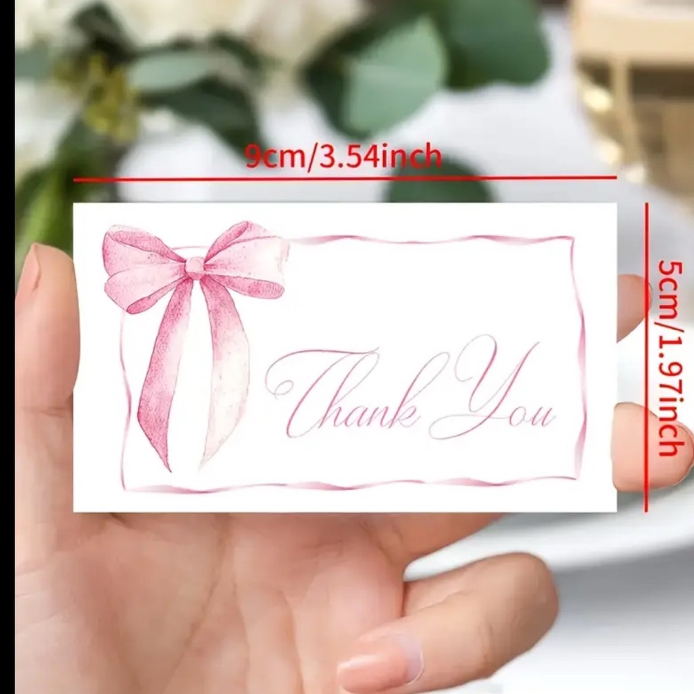 50 Pink Bow Thank You Cards - Picture 4 of 5